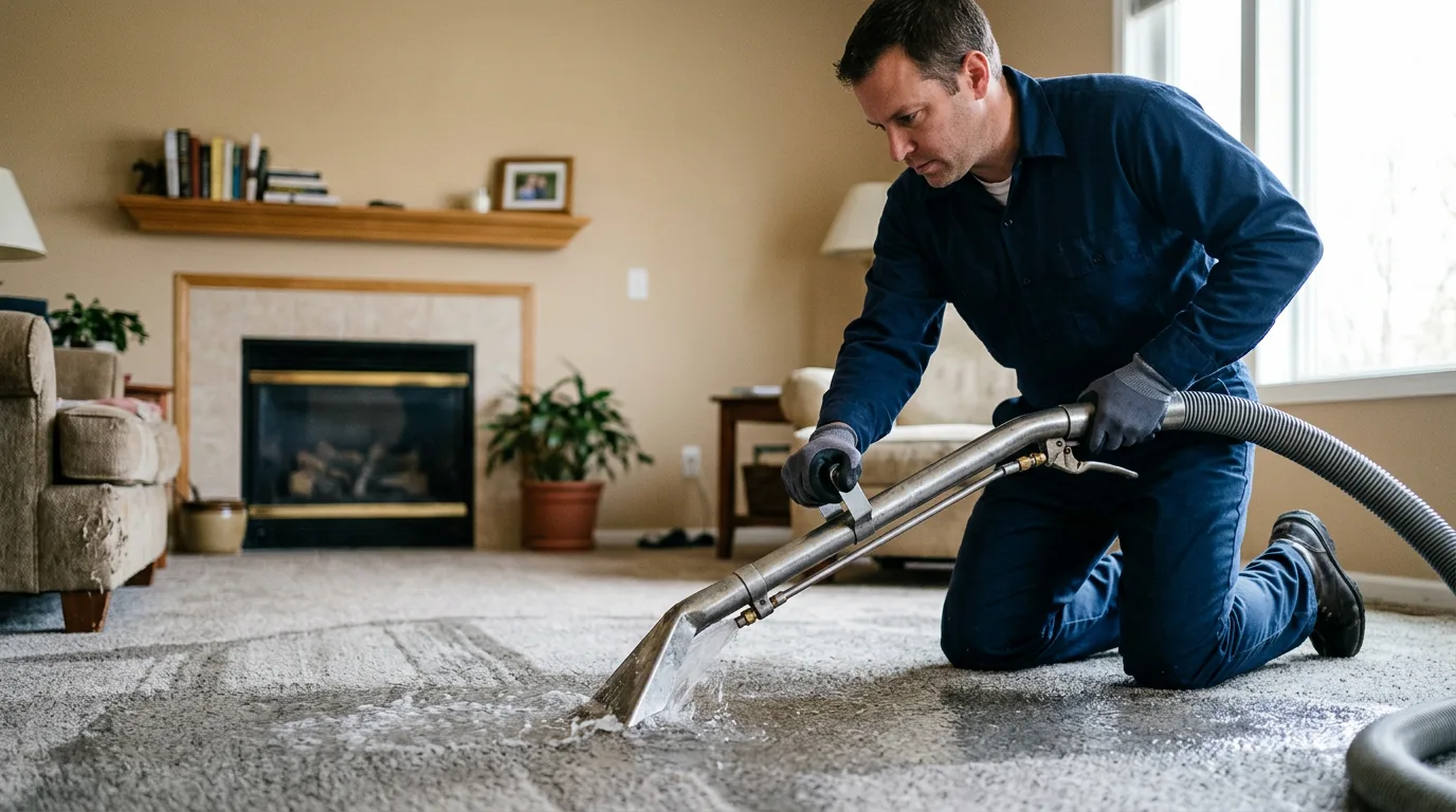 Water damage restoration technician working near Waucoma, IA